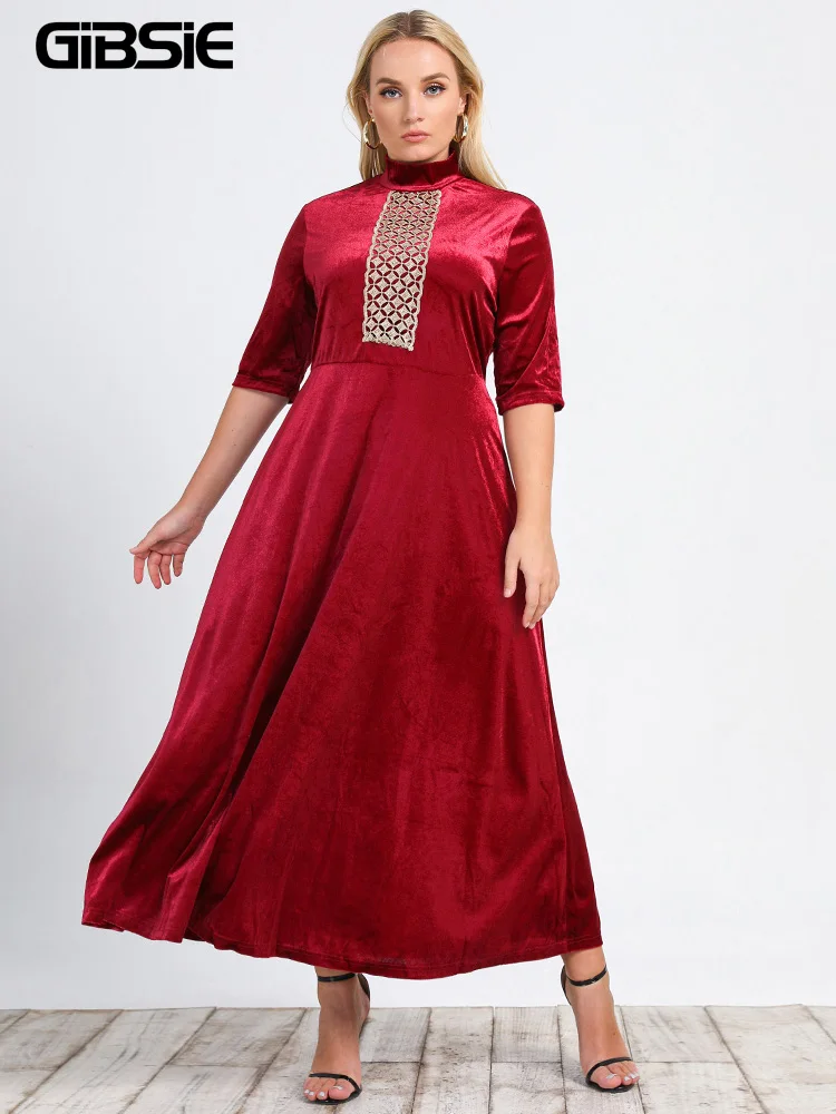 GIBSIE Plus Size Mock Neck Lace Trim Elegant A-line Dresses Women Spring Fall Hafl Sleeve Fashion Vintage Lady Party Long Dress
GIBSIE Plus Size Mock Neck Lace Trim Elegant A-line Dresses Women Spring Fall Hafl Sleeve Fashion Vintage Lady Party Long Dress