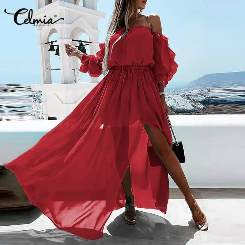 Celmia Bohemian Maxi Sundress 2022 Summer Women Sexy Off Shoulder Ruffled Long Sleeve Sheer Dresses Casual Slit Party Vestidos
Celmia Bohemian Maxi Sundress 2022 Summer Women Sexy Off Shoulder Ruffled Long Sleeve Sheer Dresses Casual Slit Party Vestidos