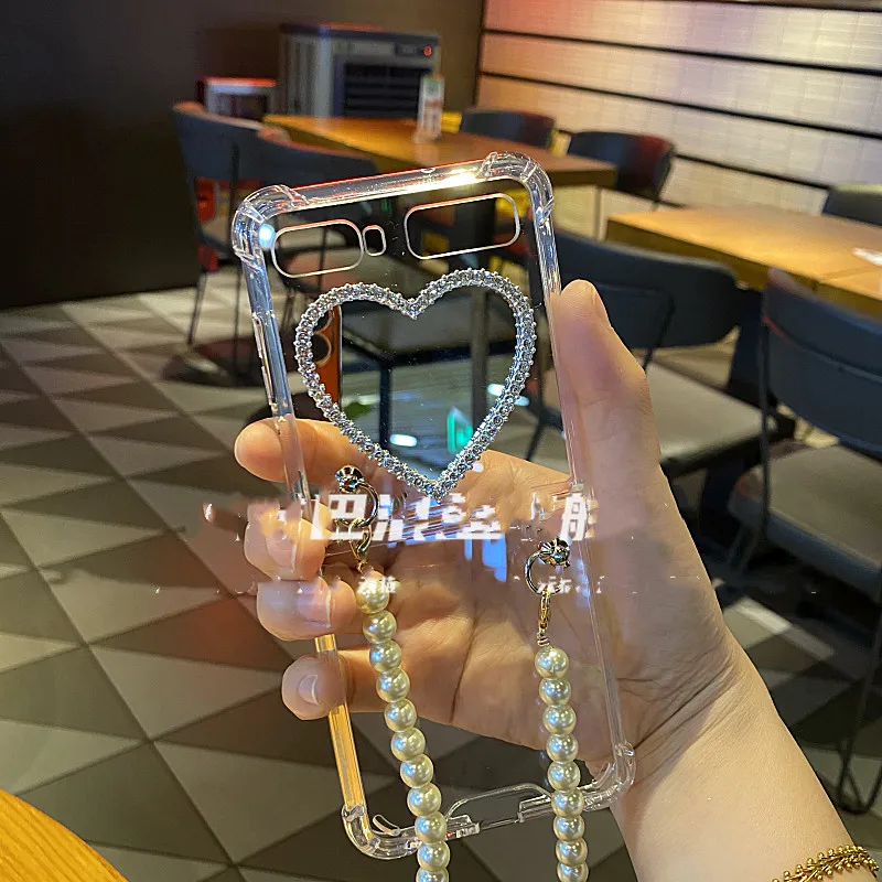 Fashion Diamond Love Heart Mirror case Cover For Samsung Galaxy Z Flip 5G 4G 3 Shockproof Clear Case Cover With Pearl Hand Chain
Fashion Diamond Love Heart Mirror case Cover For Samsung Galaxy Z Flip 5G 4G 3 Shockproof Clear Case Cover With Pearl Hand Chain