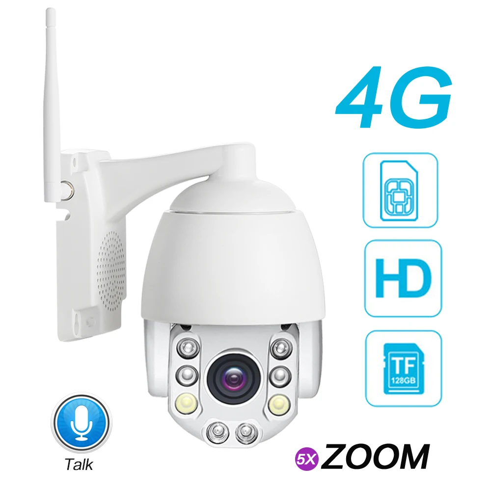 Беспроводная купольная IP камера 3G 4G SIM карта 1080P HD Купольная Wi Fi 360 PTZ Двусторонняя