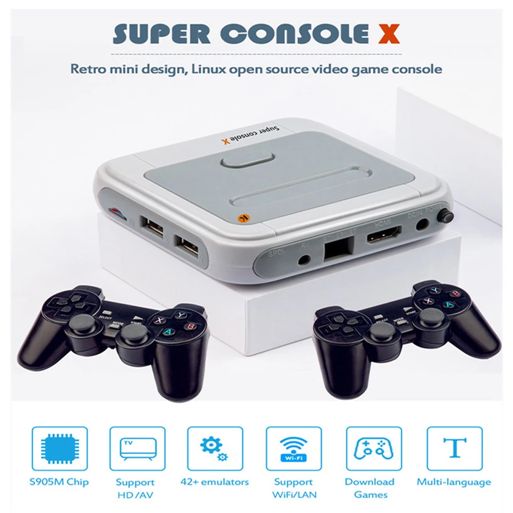 Игровая приставка Super Console X для PSP PS1 N64, 50 + эмуляторов, 50000 игр, двойная система и пульты управления
Игровая приставка Super Console X для PSP PS1 N64, 50 + эмуляторов, 50000 игр, двойная система и пульты управления