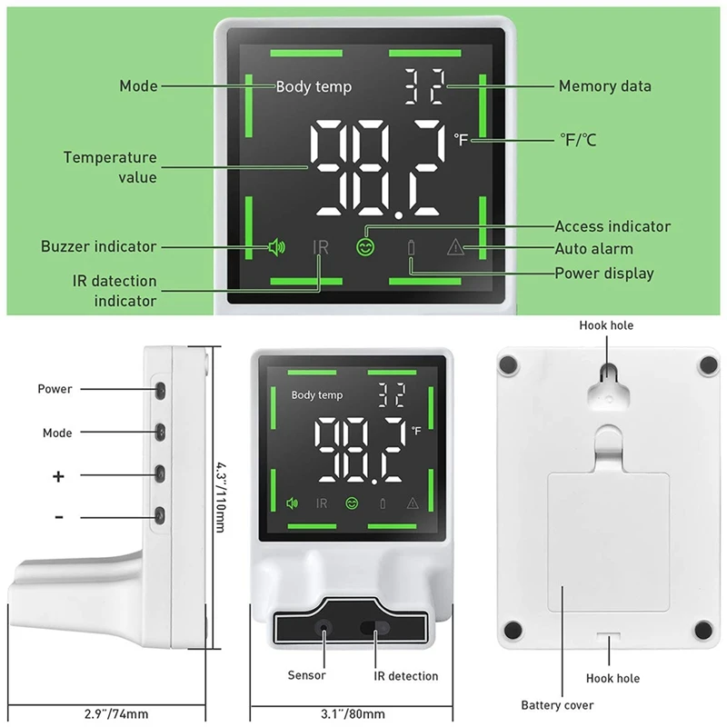 Infrared Body Temperature Thermometer Wall Mounted,Non-Contact Automatic Body Temperature Scanner Check with Fever Alarm
Infrared Body Temperature Thermometer Wall Mounted,Non-Contact Automatic Body Temperature Scanner Check with Fever Alarm