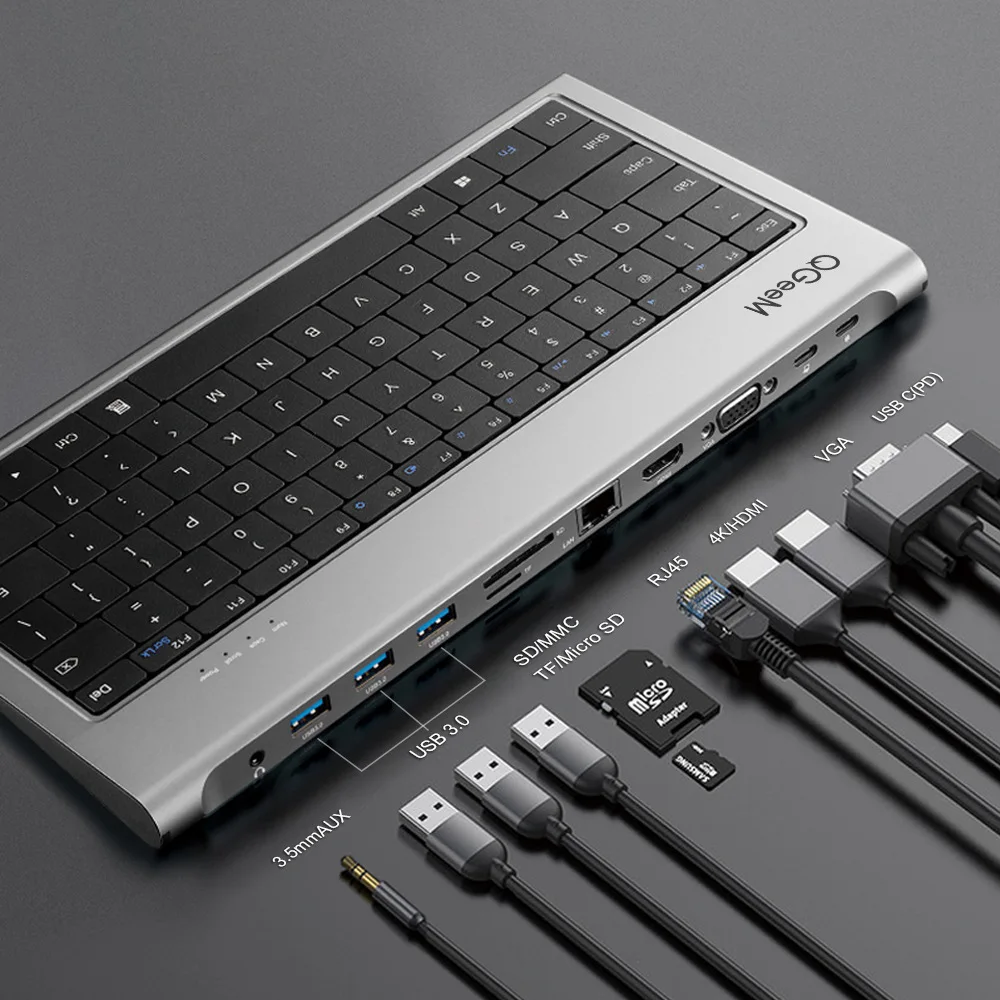 11 in 1 Docking Station USB 3.0 Hub Keyboard Dock USB-C Splitter Port 4K HDMI & DP Micro SD Card Readers RJ45 Aux PD Hub Adapter
11 in 1 Docking Station USB 3.0 Hub Keyboard Dock USB-C Splitter Port 4K HDMI & DP Micro SD Card Readers RJ45 Aux PD Hub Adapter
