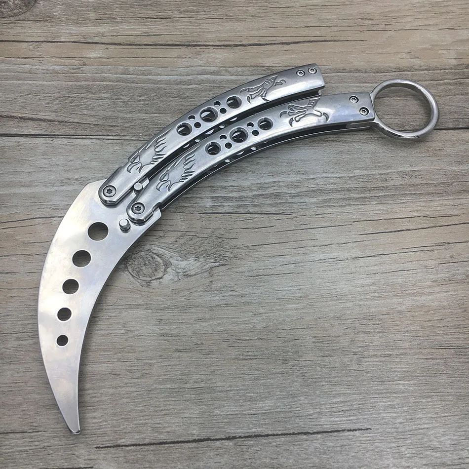 CS GO Mirror Karambit Knife practice folding Knife butterfly trainer game butterfly in knife dull blade no edge tool
CS GO Mirror Karambit Knife practice folding Knife butterfly trainer game butterfly in knife dull blade no edge tool