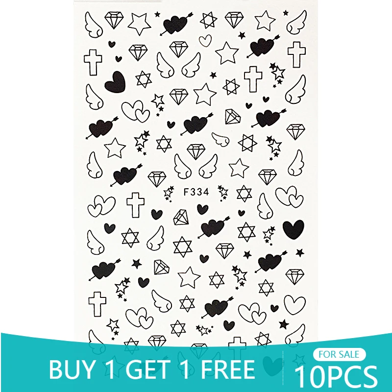 10PCS 3D Love Heart Wings Diamond Nail Stickers Black and White Cross Bow Nail Slider Gold and Silver Letter Nail Art
10PCS 3D Love Heart Wings Diamond Nail Stickers Black and White Cross Bow Nail Slider Gold and Silver Letter Nail Art