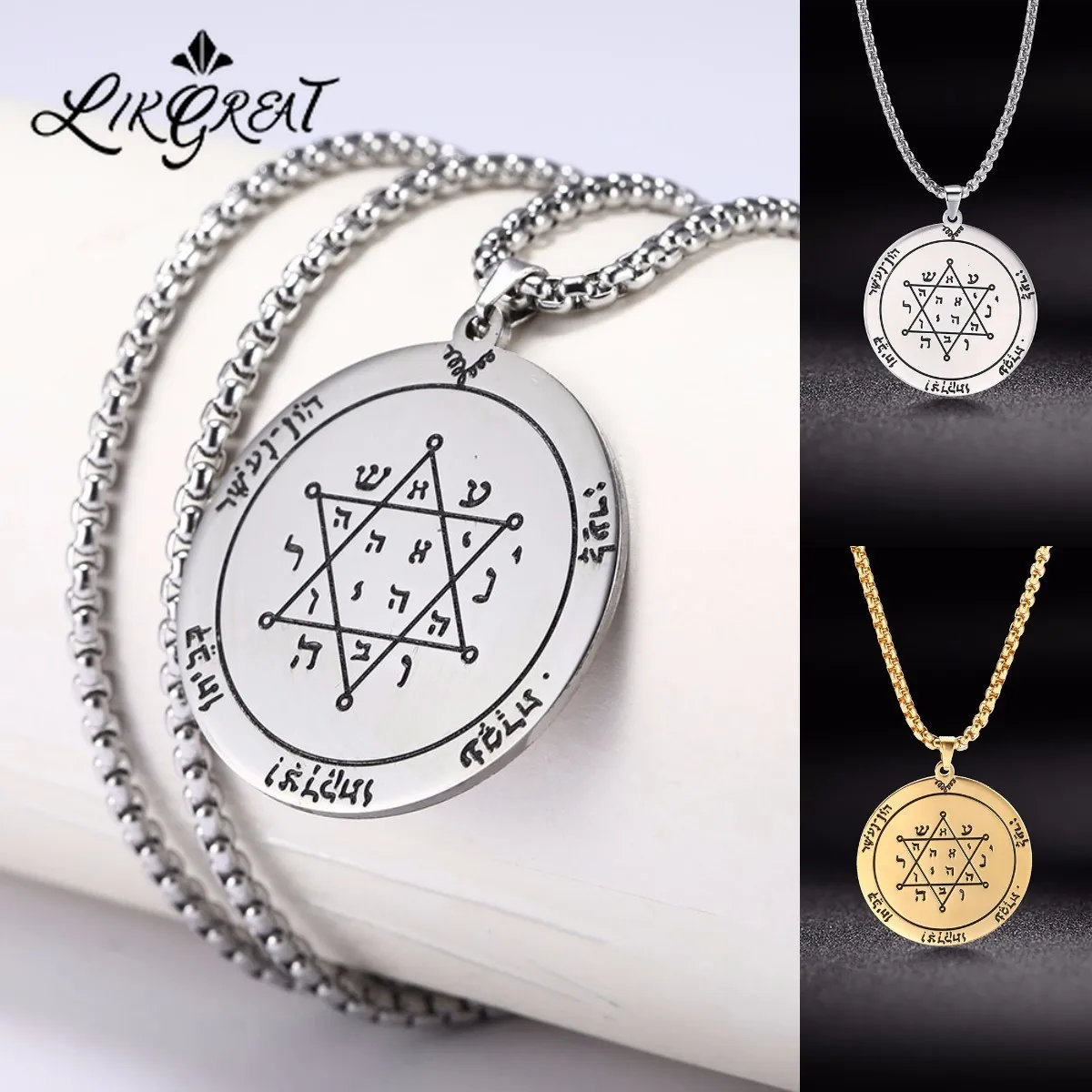 Wholesale Key of Solomon Pentacle Pendant Stainless Steel Necklaces Sun Mercury Jupiter Alpha Master EternityTalisman Necklace
Wholesale Key of Solomon Pentacle Pendant Stainless Steel Necklaces Sun Mercury Jupiter Alpha Master EternityTalisman Necklace