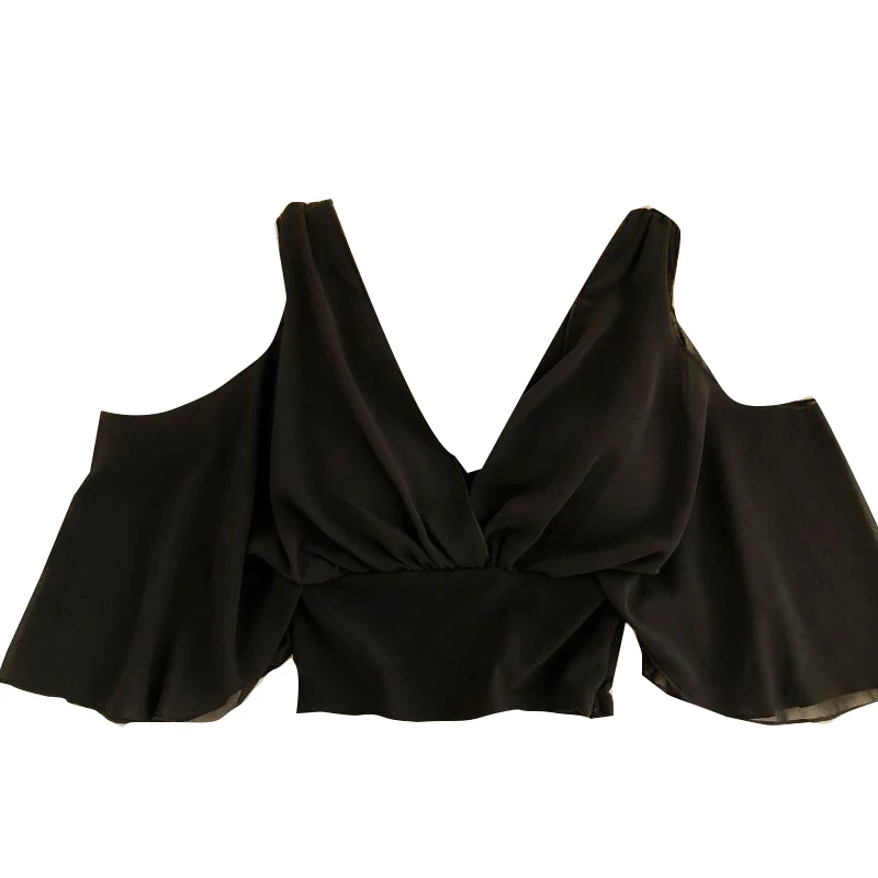 Chiffon shirt women's design sense minority hollow out off shoulder Ruffle short sleeve sexy V-neck short open navel top
Chiffon shirt women's design sense minority hollow out off shoulder Ruffle short sleeve sexy V-neck short open navel top