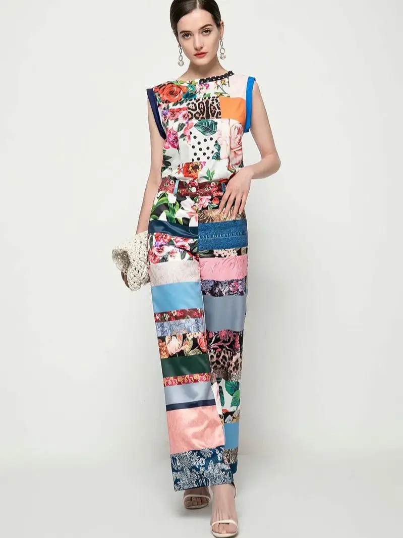 Striped Printed Sleeveless Round Neck Ladies Top + Straight Pants Flower Pants 2021 Spring/Summer New Fashion Suit
Striped Printed Sleeveless Round Neck Ladies Top + Straight Pants Flower Pants 2021 Spring/Summer New Fashion Suit