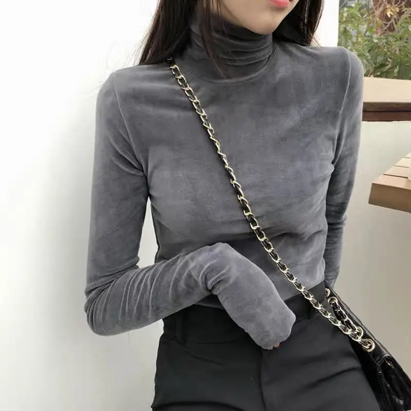 Deeptown Korean Style Solid Turtleneck Velvet T-shirts Women Slim Winter Warm Soft Pullover Bottom Basic Tops Female Long Sleeve
Deeptown Korean Style Solid Turtleneck Velvet T-shirts Women Slim Winter Warm Soft Pullover Bottom Basic Tops Female Long Sleeve