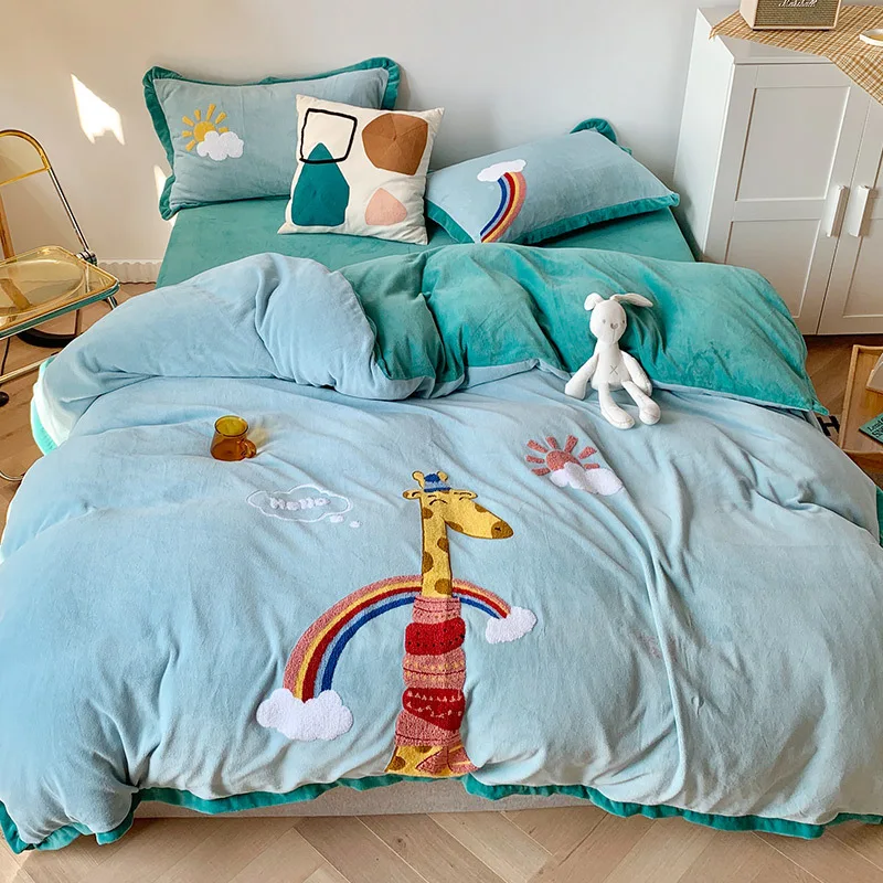 Autumn And Winter Cartoon Milk Cloth With Soft Nap 4 Piece Set Cute Little Bear Embroidery Quilt Cover Warmly Thicken Bed Sheet
Autumn And Winter Cartoon Milk Cloth With Soft Nap 4 Piece Set Cute Little Bear Embroidery Quilt Cover Warmly Thicken Bed Sheet