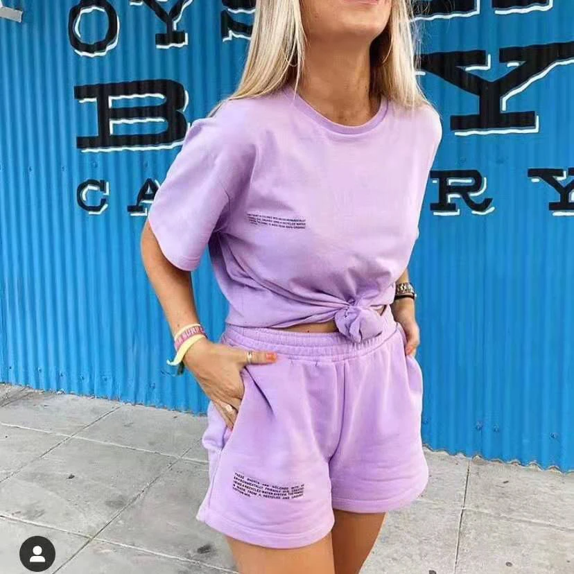 Summer Tracksuits Womens Two Peices Set Leisure Outfits 100% Cotton T-shirts High Waist Shorts Candy Color Clothing 
Summer Tracksuits Womens Two Peices Set Leisure Outfits 100% Cotton T-shirts High Waist Shorts Candy Color Clothing