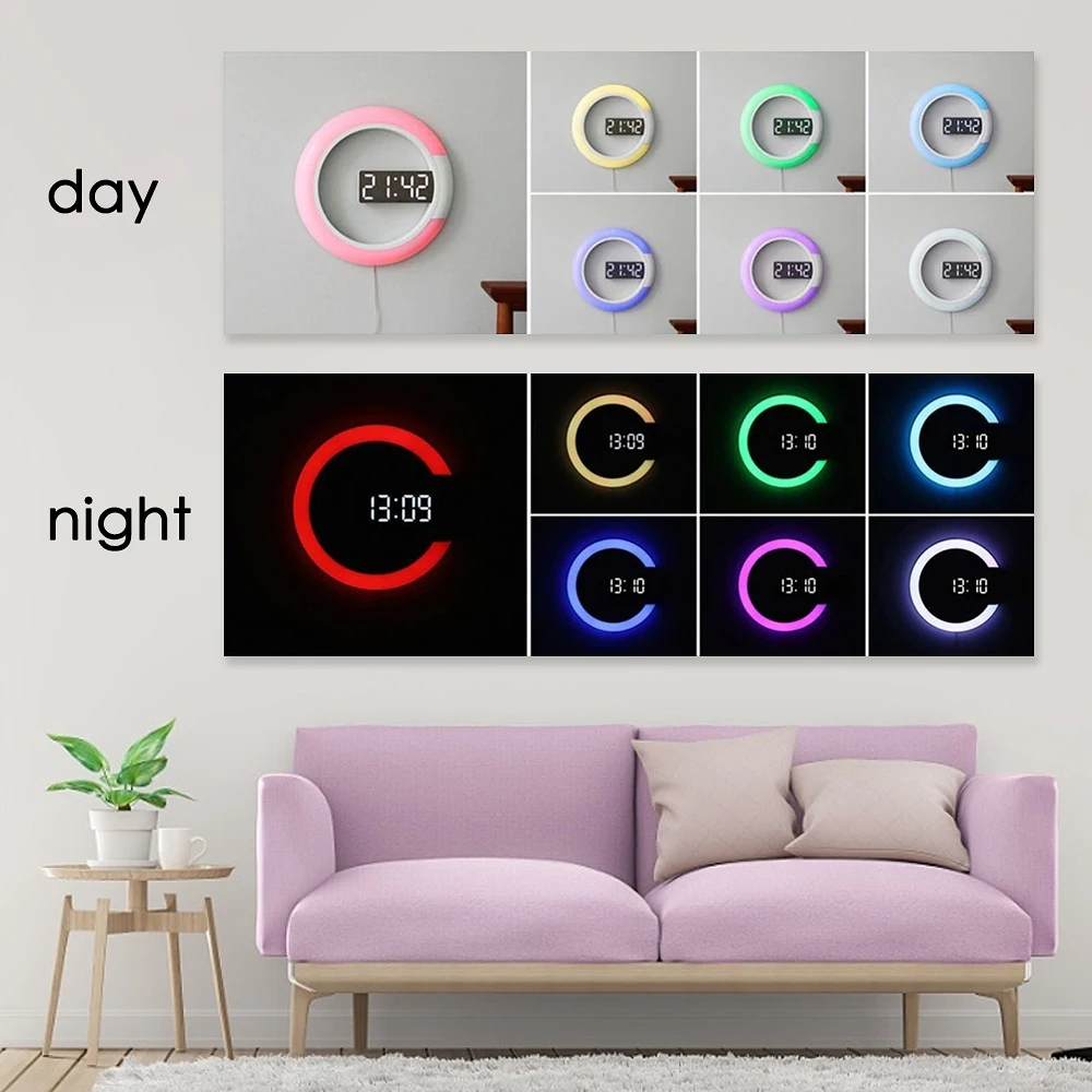 New Wall Lamp Colock Thermometer Remote Control Colorful LED Mirror Hollow Wall Clock Ring Light Thermometer Digital Alarm Clock
New Wall Lamp Colock Thermometer Remote Control Colorful LED Mirror Hollow Wall Clock Ring Light Thermometer Digital Alarm Clock