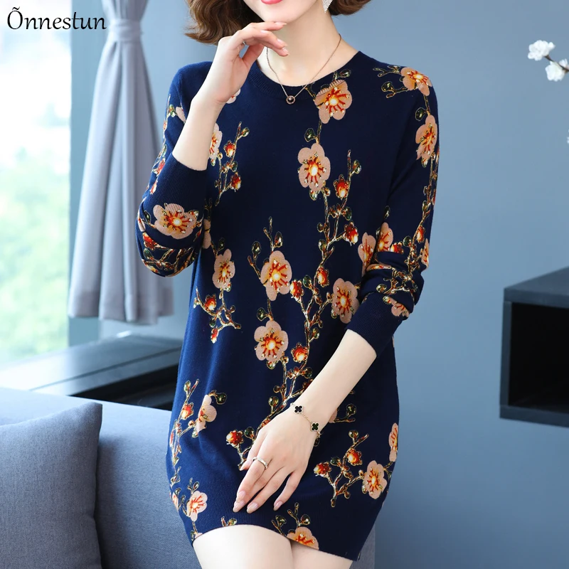 Print Long Sweaters Dress Autumn Casual Long Sleeve Pullovers Knitwear Jumper Plus Size Pull Elasticity Long Sweater Women 
Print Long Sweaters Dress Autumn Casual Long Sleeve Pullovers Knitwear Jumper Plus Size Pull Elasticity Long Sweater Women