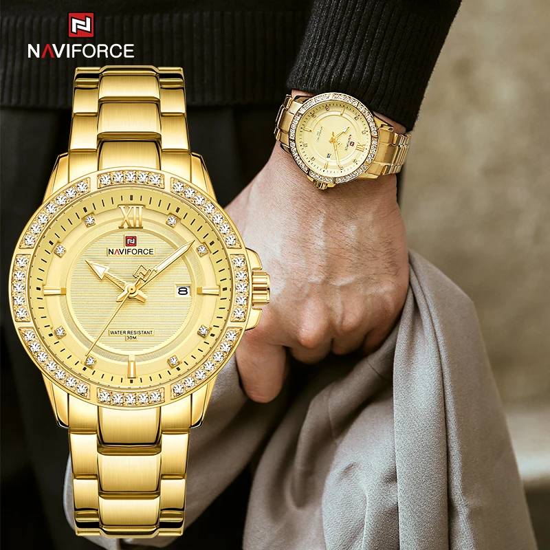 NAVIFORCE Luxury Original Gold Watch For Men Steel Band Waterproof Clock With Diamond Business Quartz Calendar WristWatches Male
NAVIFORCE Luxury Original Gold Watch For Men Steel Band Waterproof Clock With Diamond Business Quartz Calendar WristWatches Male