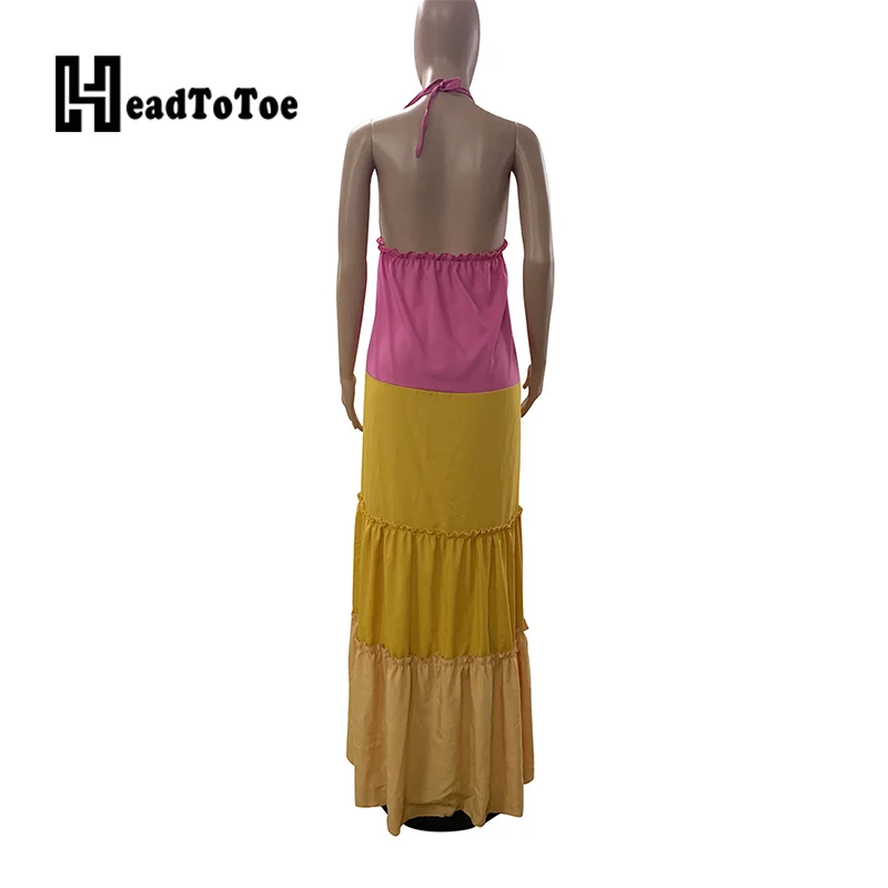 Fashion Colorblock Sleeveless Halter Maxi Summer Dress Women Sexy Backless Cascading Ruffles Long Dresses
Fashion Colorblock Sleeveless Halter Maxi Summer Dress Women Sexy Backless Cascading Ruffles Long Dresses