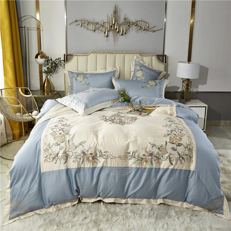 Elegant embroidery bedlinen blue Bedding Set King Queen Size Bed Linen egyptian cotton Duvet Cover Bed Sheet Set Pillowcases
Elegant embroidery bedlinen blue Bedding Set King Queen Size Bed Linen egyptian cotton Duvet Cover Bed Sheet Set Pillowcases