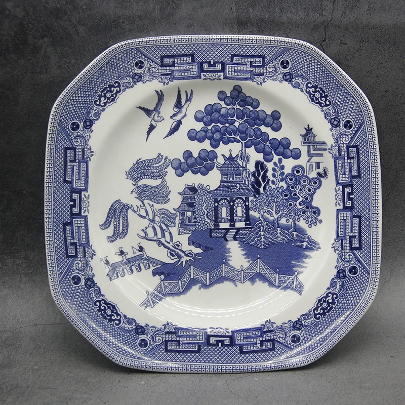 

Обеденный набор из синей ивы, Элегантная Посуда в английском стиле, керамическая тарелка для завтрака, блюда из говядины, десертная тарелка,...