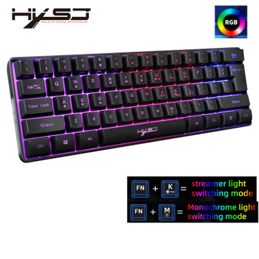 HXSJ V700 RGB Streamer USB Wired Gaming Keyboard 61-key Mini film multicolor keypad PC Laptop Multiple Shortcut Key Combinations
HXSJ V700 RGB Streamer USB Wired Gaming Keyboard 61-key Mini film multicolor keypad PC Laptop Multiple Shortcut Key Combinations