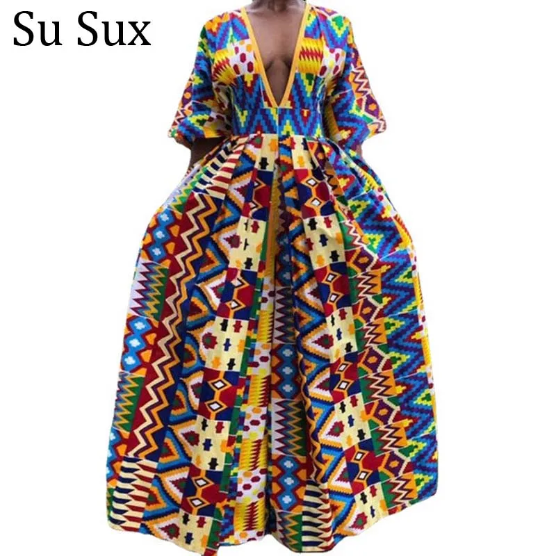Deep V Neck Maxi Dress African Clothes For Women Robe Dashiki Print Big Swing Party Dress Vestidos Female 2021 Summer
Deep V Neck Maxi Dress African Clothes For Women Robe Dashiki Print Big Swing Party Dress Vestidos Female 2021 Summer
