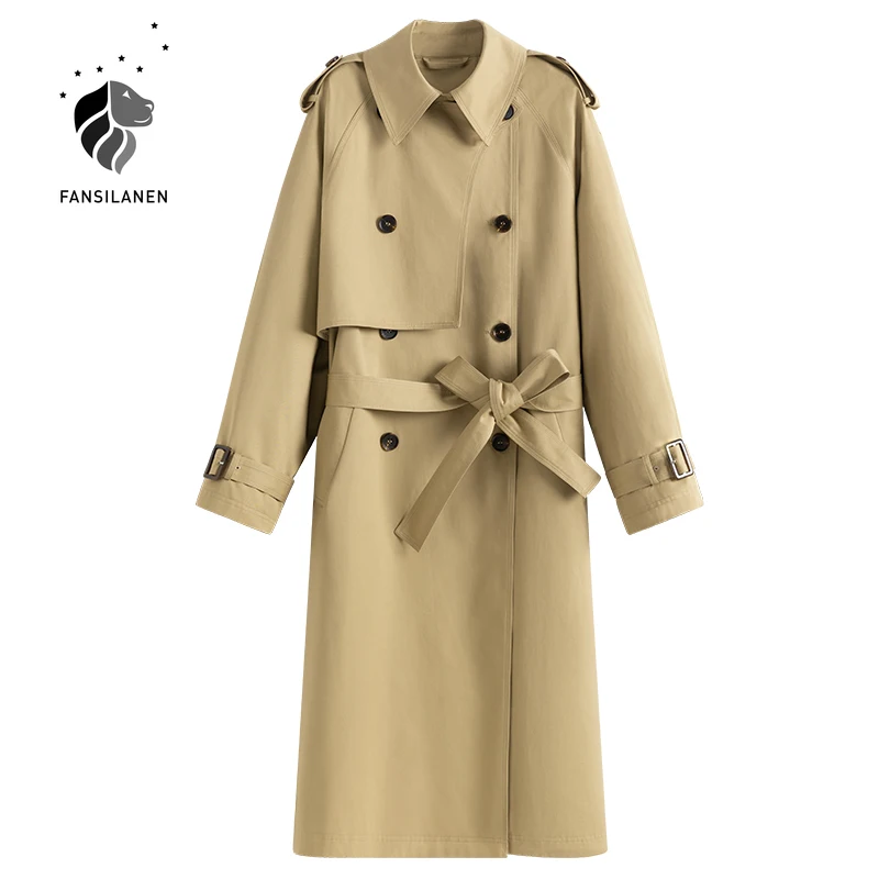 FANSILANEN Khaki long women's trench coat Autumn winter sash belt fashion windbreaker Female causal streetwear jacket trenchcoat
FANSILANEN Khaki long women's trench coat Autumn winter sash belt fashion windbreaker Female causal streetwear jacket trenchcoat