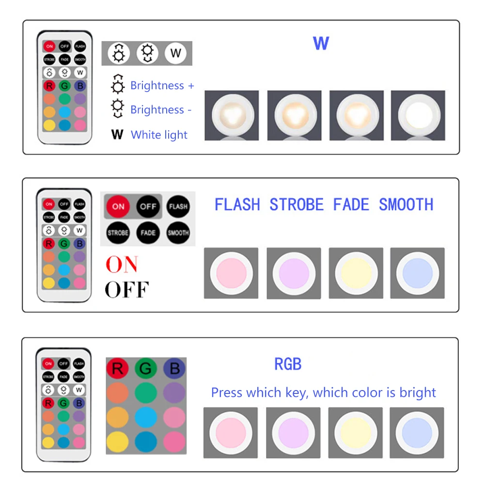 High Quality Rgb 12 Colors Puck Light Under Cabinet Lights Wireless Remote Control Closet Lights for Home Corridor Hotel Durable
High Quality Rgb 12 Colors Puck Light Under Cabinet Lights Wireless Remote Control Closet Lights for Home Corridor Hotel Durable