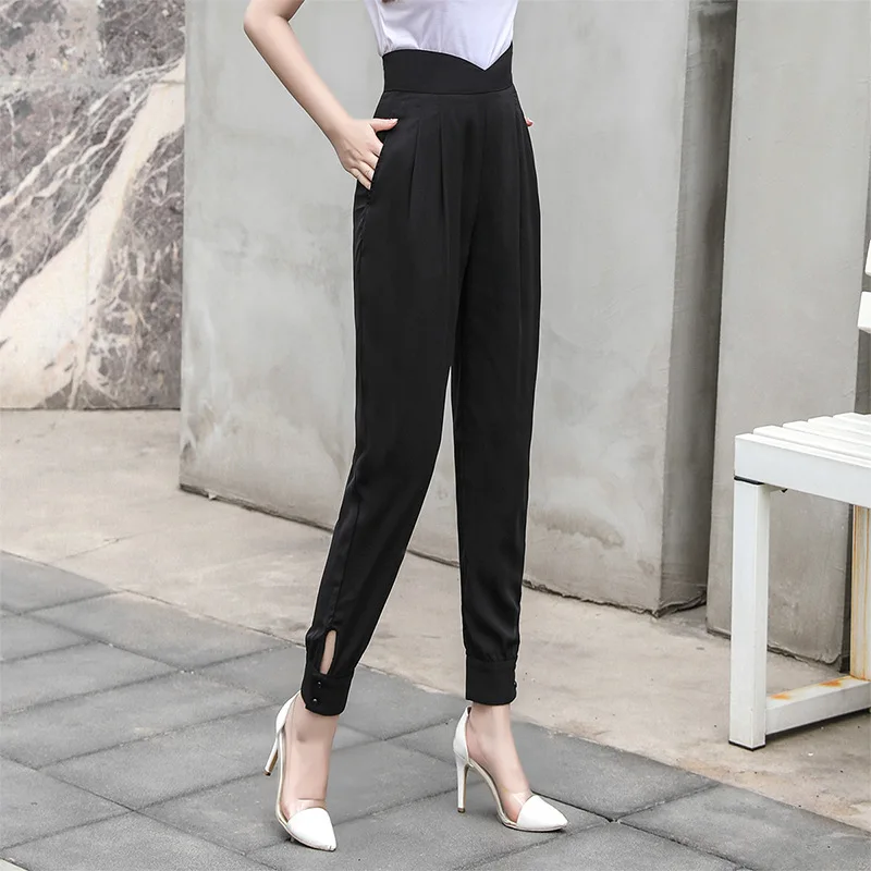 Black Women Chiffon Pants New Summer Heart Waist Loose Cool Thin High Waist Harem Pant Button Foot Mouth All-match Lady Trouser
Black Women Chiffon Pants New Summer Heart Waist Loose Cool Thin High Waist Harem Pant Button Foot Mouth All-match Lady Trouser
