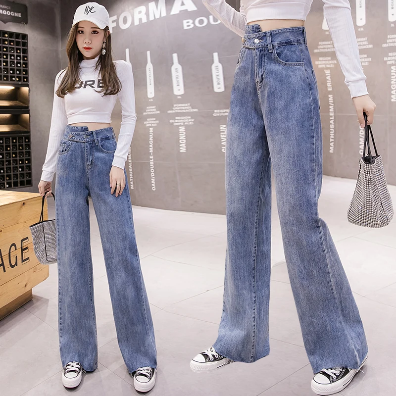 Han edition cowboy wide-legged pants will fall on the new female irregular tall waist trousers of straight loose sense of vertic
Han edition cowboy wide-legged pants will fall on the new female irregular tall waist trousers of straight loose sense of vertic