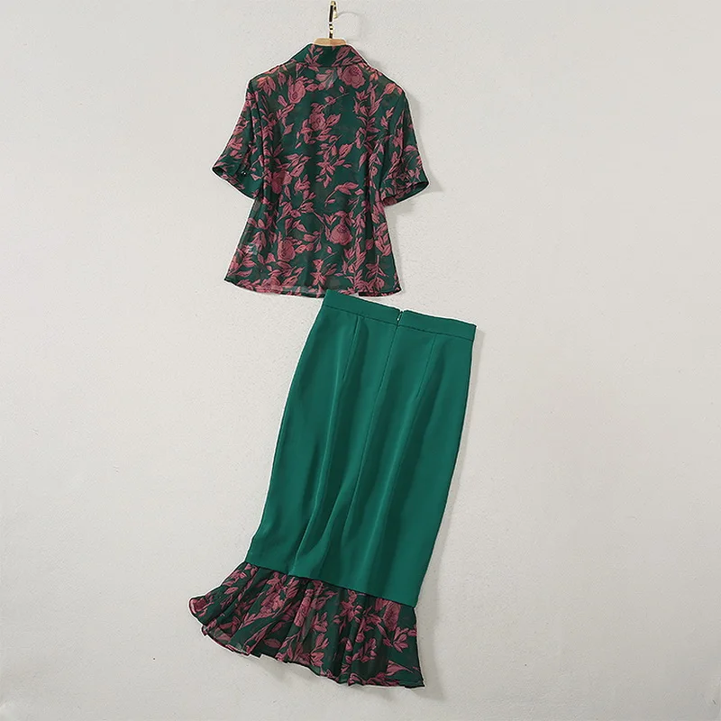 Elegant Work Suit 2020 Summer Fashion 2 Piece Women Color Block Leaves Print Shirt+Midi Sexy Green Mermaid Skirt Set Ladies
Elegant Work Suit 2020 Summer Fashion 2 Piece Women Color Block Leaves Print Shirt+Midi Sexy Green Mermaid Skirt Set Ladies