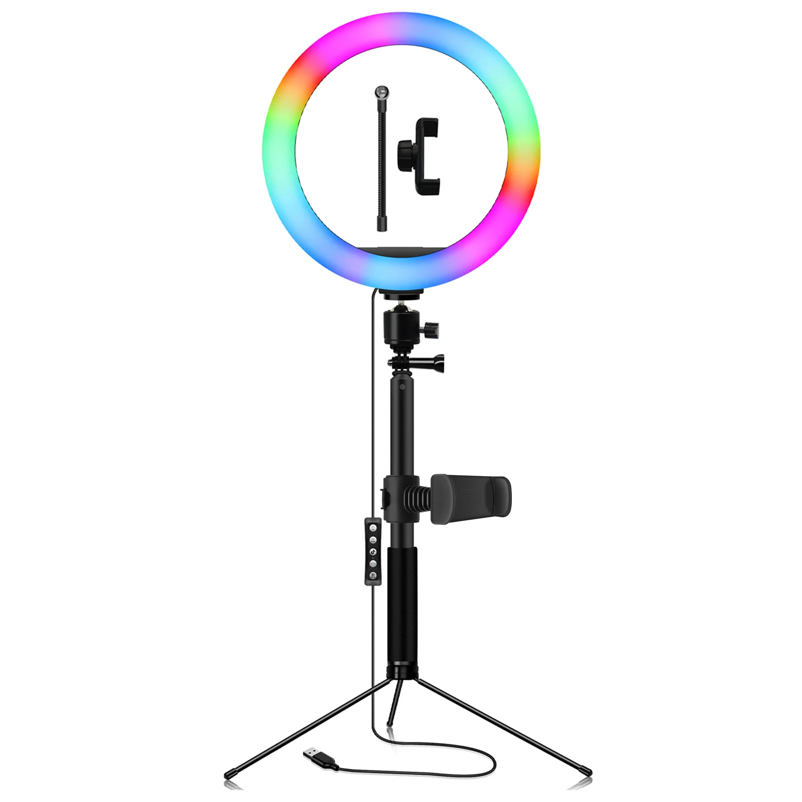 

10" Selfie RGB LED Light With Tripod Stand Cellphone Holder Dimmable LED Light Set For Live Stream Photography