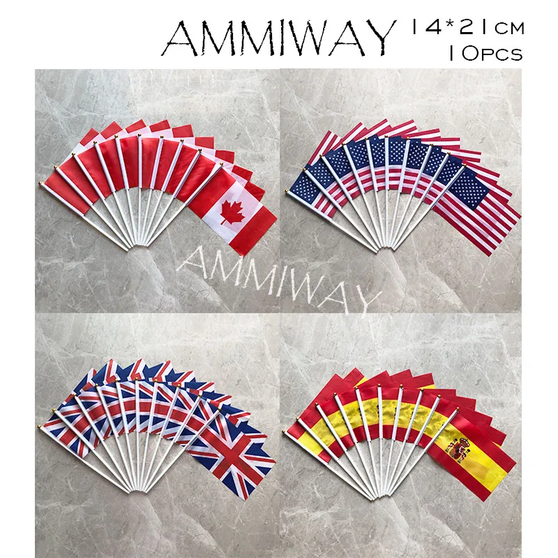 AMMIWAY 14x21 см 10 шт. ручные флаги Канады Америки США Великобритании Испании|Флаги