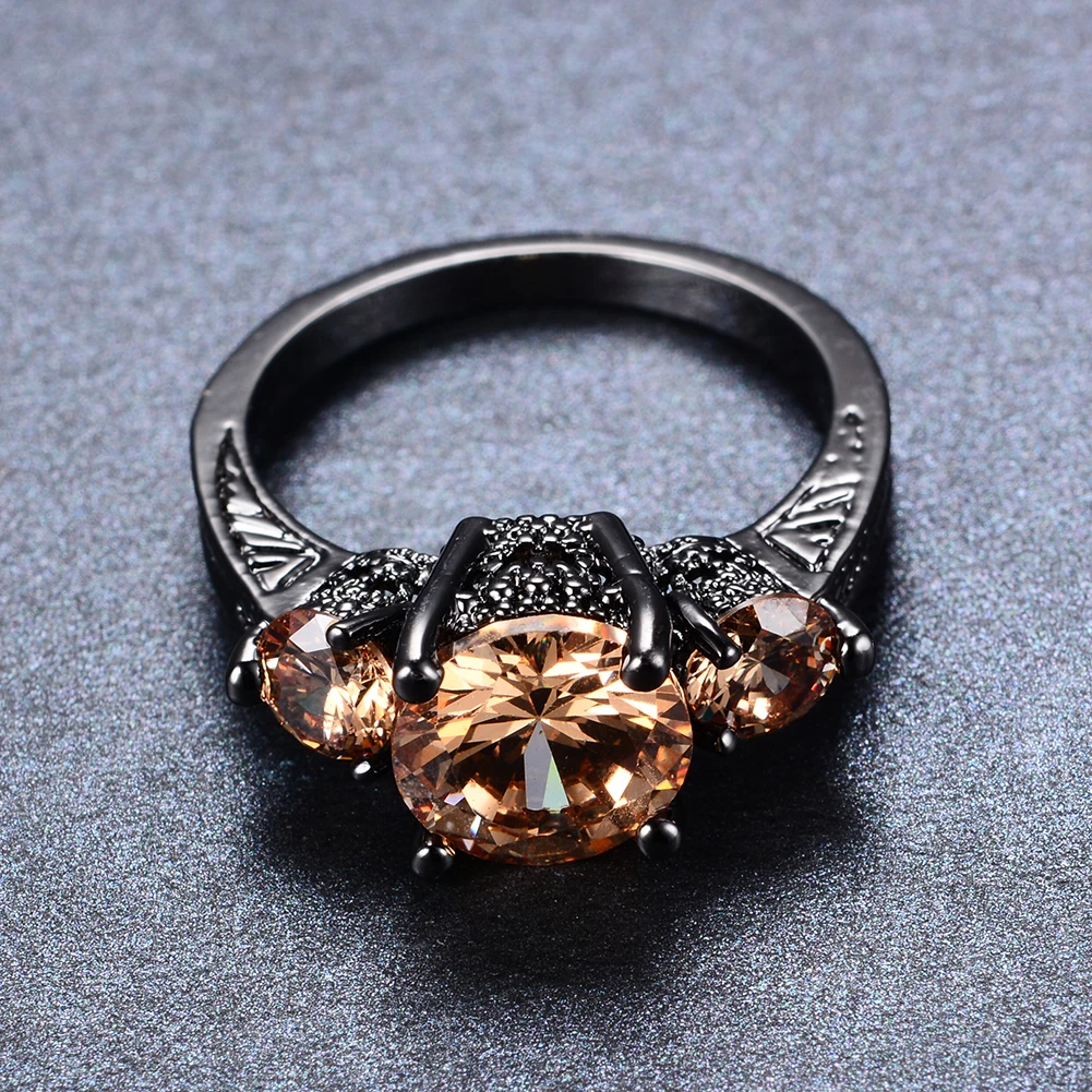 Vintage Female Champagne Crystal Stone Jewelry Dainty 14KT Black Gold Wedding Rings For Women Charm Round Zircon Engagement Ring
Vintage Female Champagne Crystal Stone Jewelry Dainty 14KT Black Gold Wedding Rings For Women Charm Round Zircon Engagement Ring