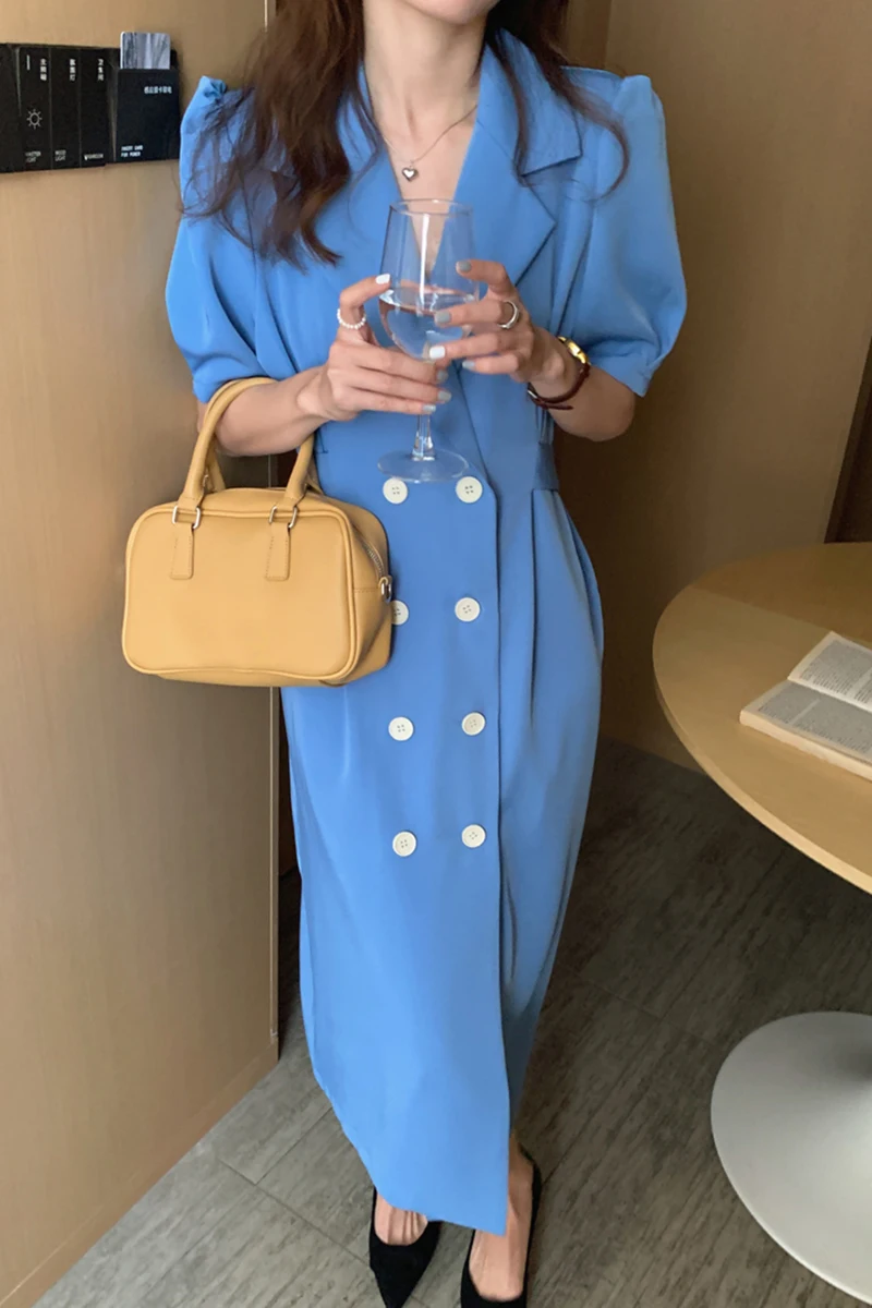 Blue Double Breasted Office Dress Women High Waist Elegant Long Dress Women's Midi Dresses Puff Sleeve Office Work Outfit XC796
Blue Double Breasted Office Dress Women High Waist Elegant Long Dress Women's Midi Dresses Puff Sleeve Office Work Outfit XC796