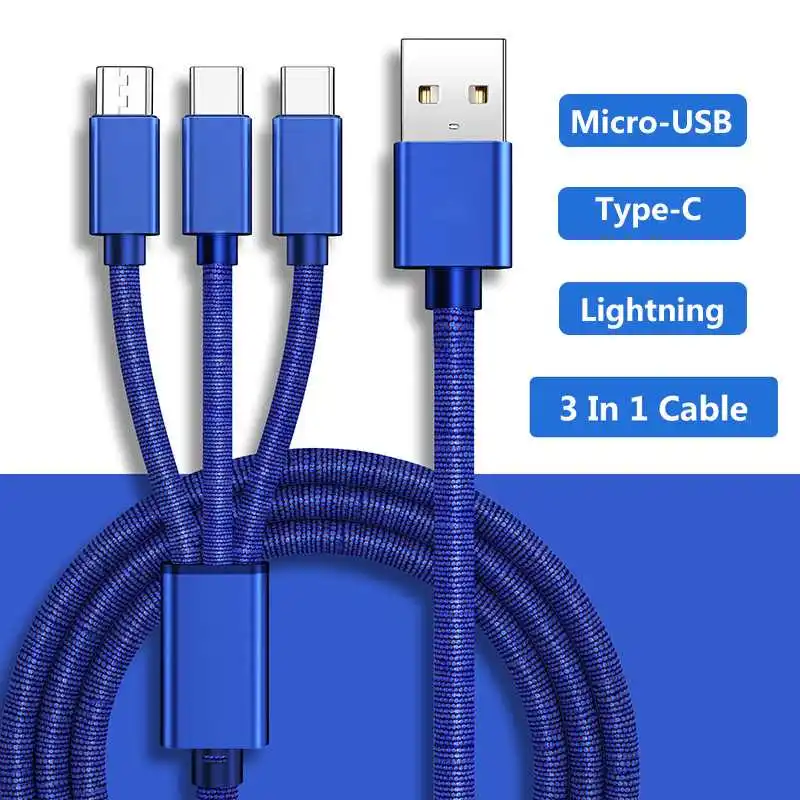 3 in 1 USB Cable Fast Charging Cable USB Type C Cable For iPhone Samsung Huawei Xiaomi Micro USB Lightning Cable Charger
3 in 1 USB Cable Fast Charging Cable USB Type C Cable For iPhone Samsung Huawei Xiaomi Micro USB Lightning Cable Charger