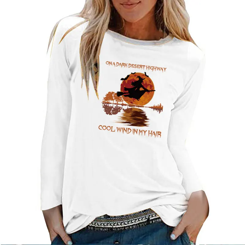 On A Dark Desert Highway Witch Printed Halloween Long Sleeve Top Women Autumn Winter Graphic Tee Aesthetic White O Neck Clothes
On A Dark Desert Highway Witch Printed Halloween Long Sleeve Top Women Autumn Winter Graphic Tee Aesthetic White O Neck Clothes