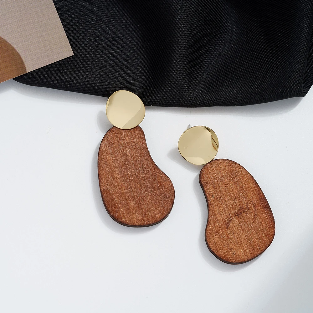 Gold coin stud earring with Natural Wooden drop Earrings Geometric Lightweight Drop Earrings for Women
Gold coin stud earring with Natural Wooden drop Earrings Geometric Lightweight Drop Earrings for Women