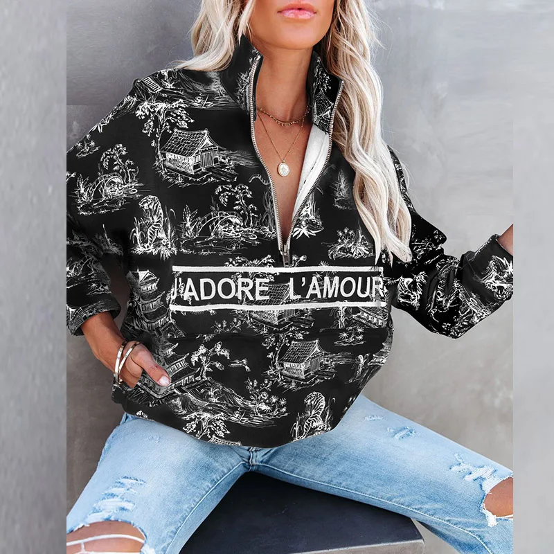 Autumn Winter Women Fashion Sweatshirt Casual Long Sleeve Loose Pullover Sweatshirt Elegant Letter Paint Stand Collar Hoodie Top
Autumn Winter Women Fashion Sweatshirt Casual Long Sleeve Loose Pullover Sweatshirt Elegant Letter Paint Stand Collar Hoodie Top