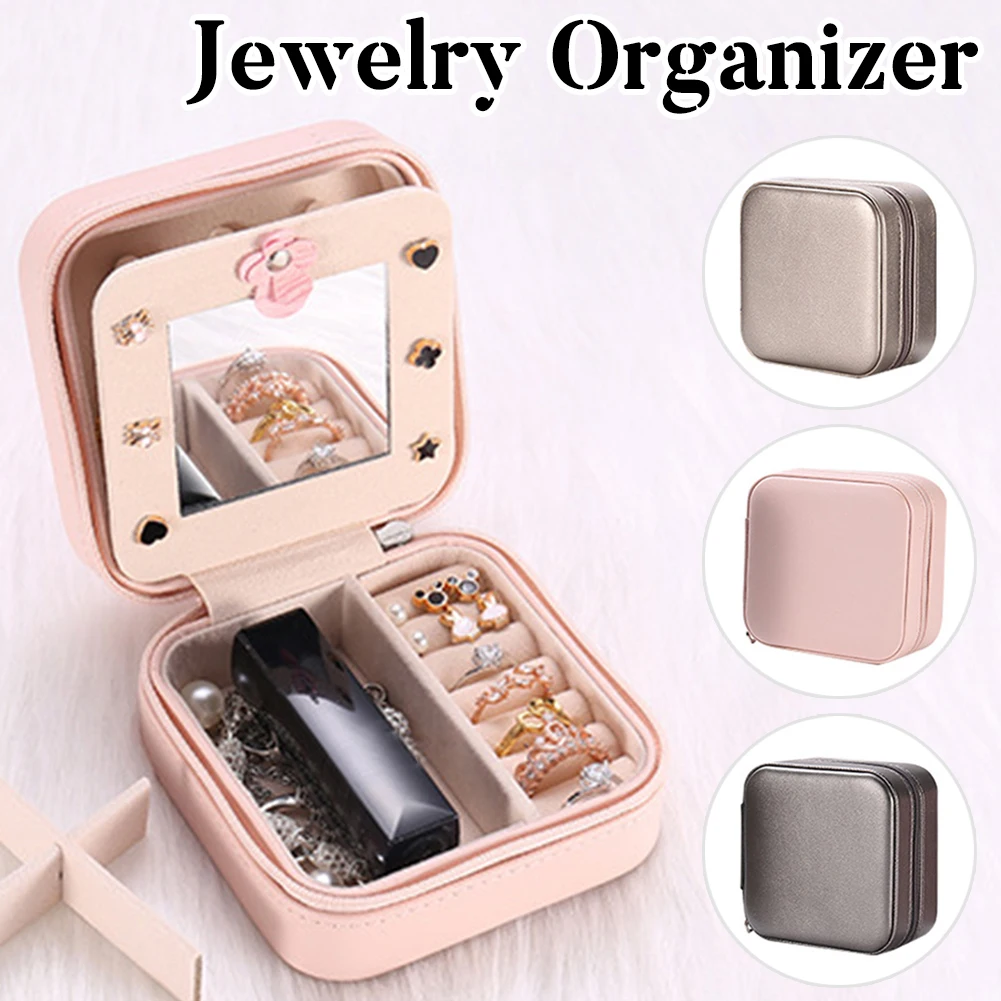 Jewelry Organizer Faux Leather 2-Layer Portable Jewelry Box for Earrings, Necklaces, Rings, with Makeup Mirror
Jewelry Organizer Faux Leather 2-Layer Portable Jewelry Box for Earrings, Necklaces, Rings, with Makeup Mirror
