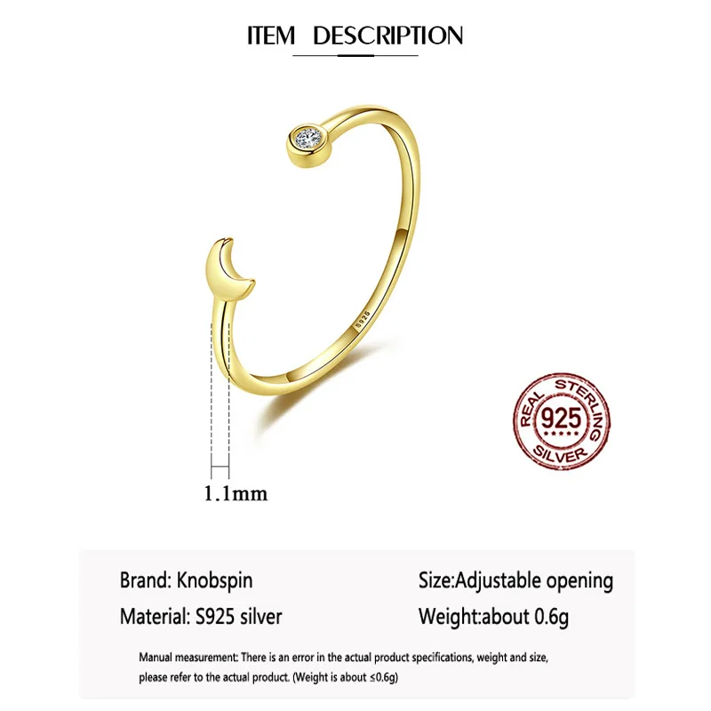 Knobspin 100% 925 Sterling Silver 2021 Fashion Simple Glossy Moon High Carbon Diamond Opening Ring For Women Fine Jewelry Gifts
Knobspin 100% 925 Sterling Silver 2021 Fashion Simple Glossy Moon High Carbon Diamond Opening Ring For Women Fine Jewelry Gifts