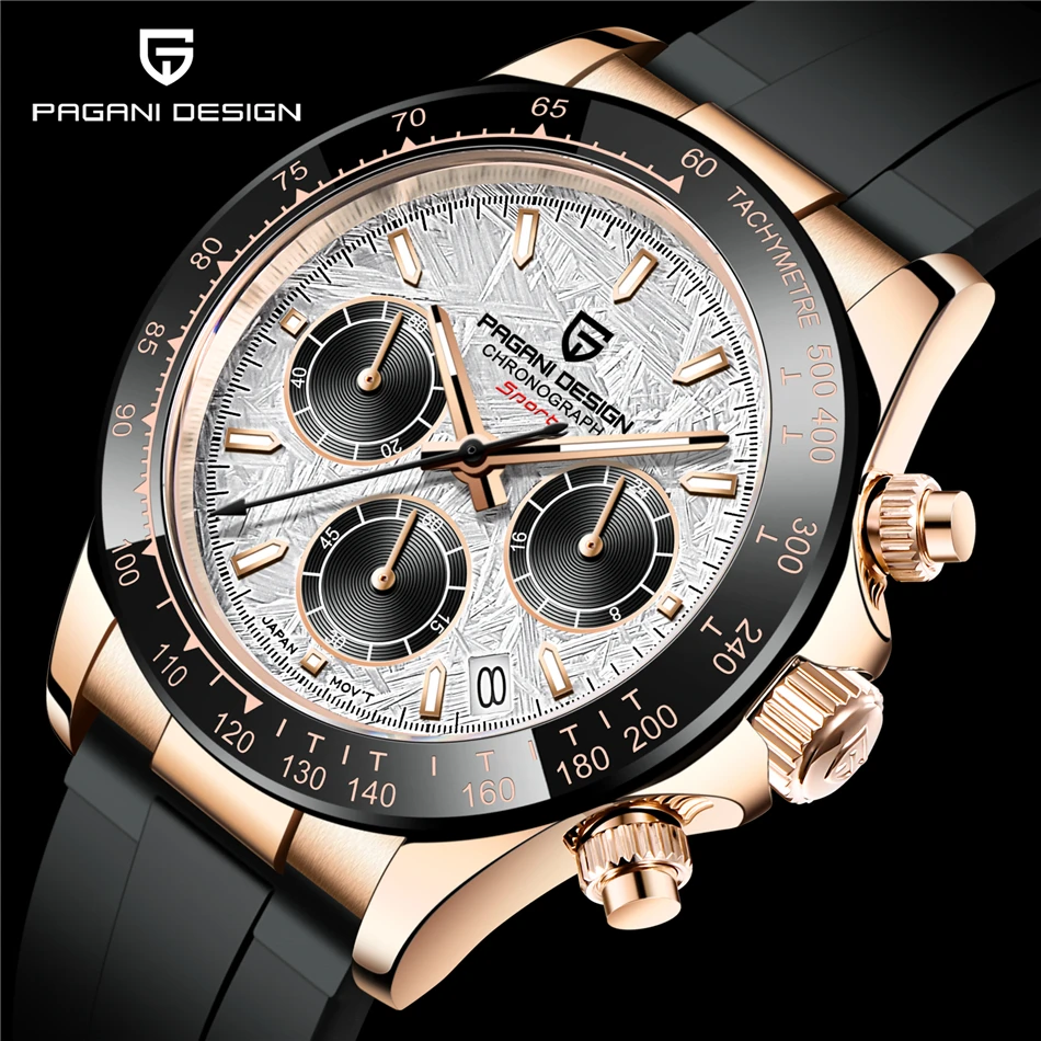 

PAGANI DESIGN PD 1644 Men`s Watch Automatic Date Ceramics Bezel Quartz Watches Men Japan VK63 Sapphire Chronograph Clock 10ATM