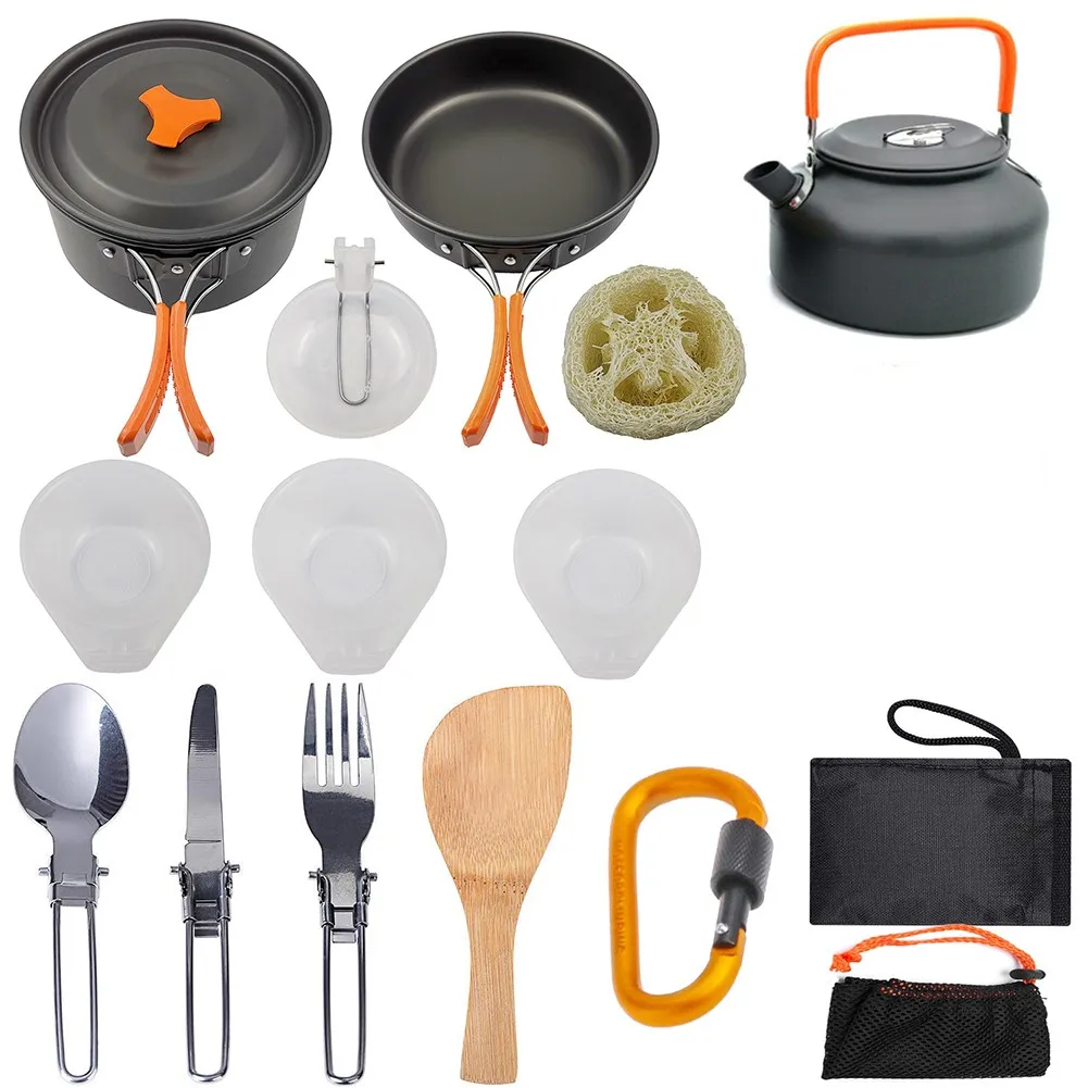 Outdoor Camping Cooking Set Frying Pan Kettle Cookware Kit For Travel Hiking With Foldable Spoon Fork Knifes Kettle Cup 2021 Hot
Outdoor Camping Cooking Set Frying Pan Kettle Cookware Kit For Travel Hiking With Foldable Spoon Fork Knifes Kettle Cup 2021 Hot
