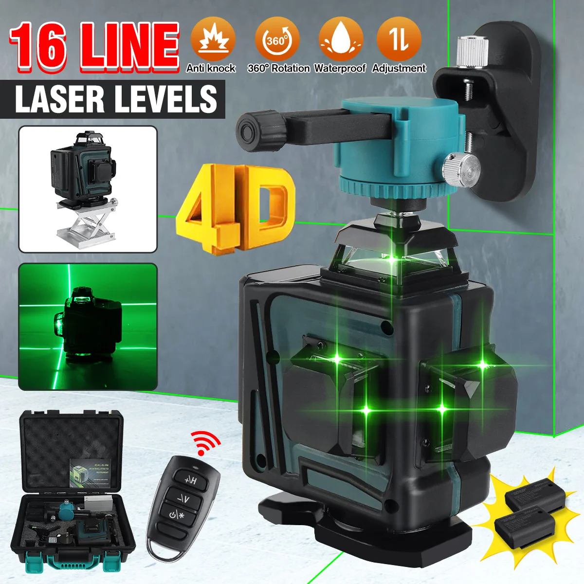 4/8/12/16 Lines Adjustable 4D Laser Level Green Line Self-Leveling 360 Horizontal And Vertical Cross Super Powerful Laser Level
4/8/12/16 Lines Adjustable 4D Laser Level Green Line Self-Leveling 360 Horizontal And Vertical Cross Super Powerful Laser Level