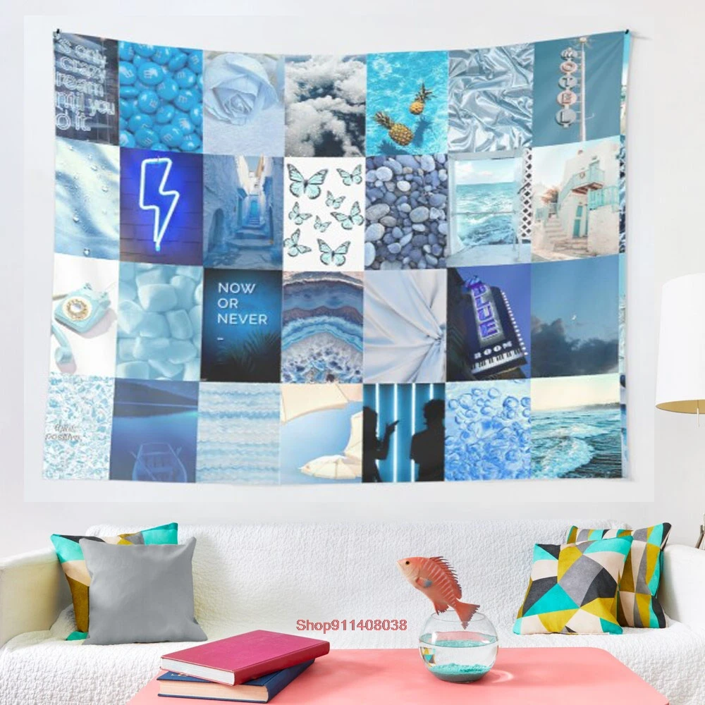 

Blue Aesthetic Tumblr Collage tapestry Psychedelic Colorful Wall Hanging Tapestries Dorm Wall Art Yoga Mat