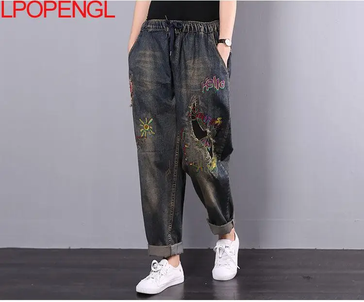 Spring Style Retro Ladies Embroidered Jeans 2021 Patchwork Printed Letters Elastic Slim Fit Elastic Waist Casual Pants Plus Size
Spring Style Retro Ladies Embroidered Jeans 2021 Patchwork Printed Letters Elastic Slim Fit Elastic Waist Casual Pants Plus Size