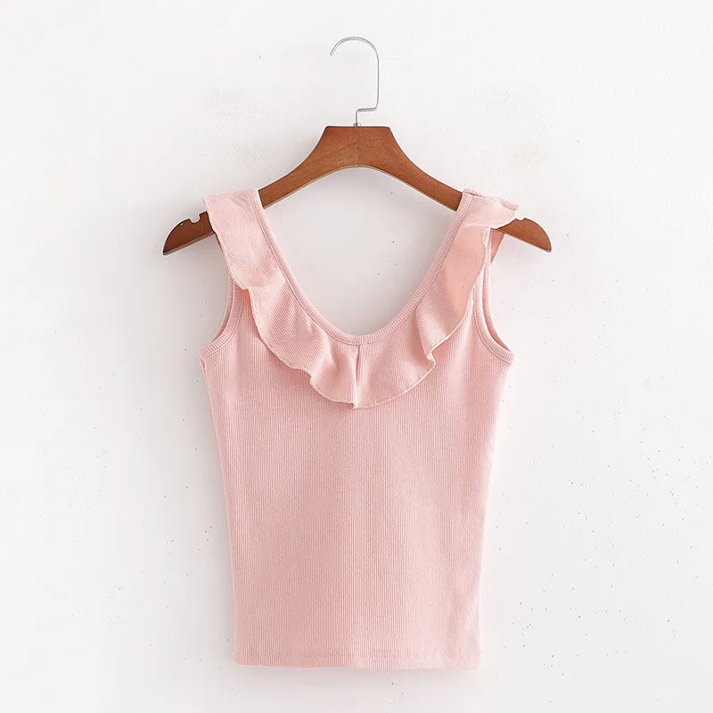 fashion women v-neck ruffles sleeveless short blouse female casual pink knitted short tops femme
fashion women v-neck ruffles sleeveless short blouse female casual pink knitted short tops femme