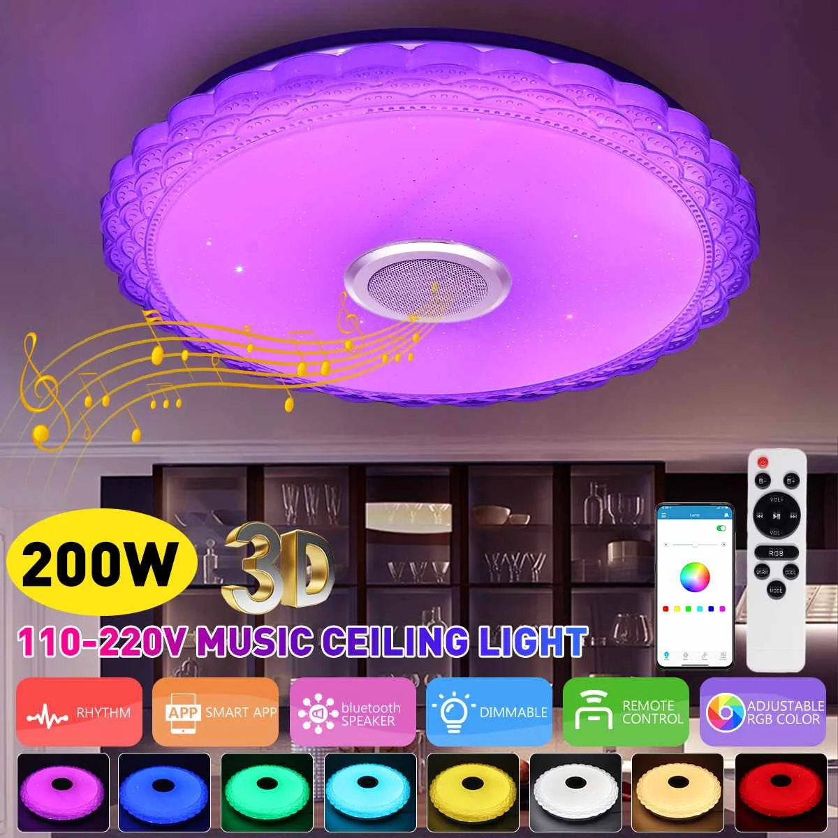200W 100-240V RGB LED Ceiling Lights Home Lighting APP bluetooth Music Light Bedroom Lamp Smart Ceiling Lamp+Remote Control
200W 100-240V RGB LED Ceiling Lights Home Lighting APP bluetooth Music Light Bedroom Lamp Smart Ceiling Lamp+Remote Control