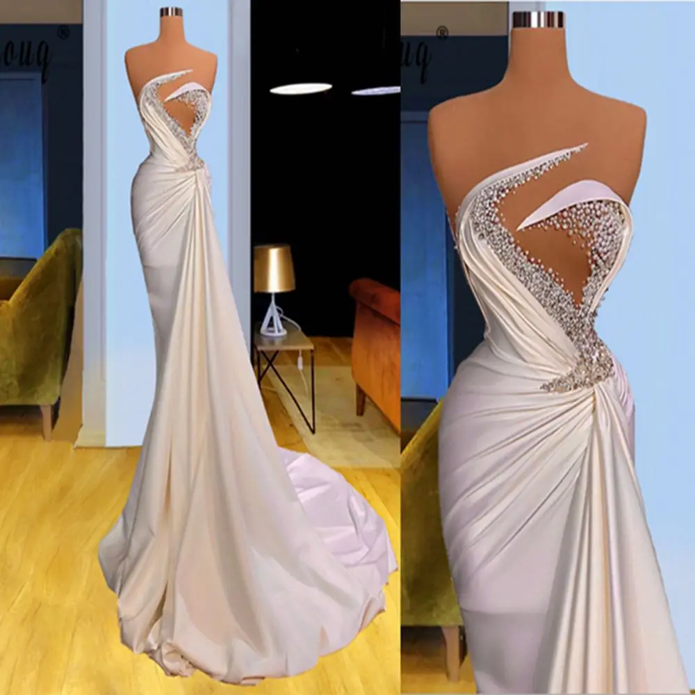 Pearls Mermaid Evening Dresses Luxury Beading Pleated Formal Party Night Gowns High Split Evening Gown Robe De Soiree
Pearls Mermaid Evening Dresses Luxury Beading Pleated Formal Party Night Gowns High Split Evening Gown Robe De Soiree