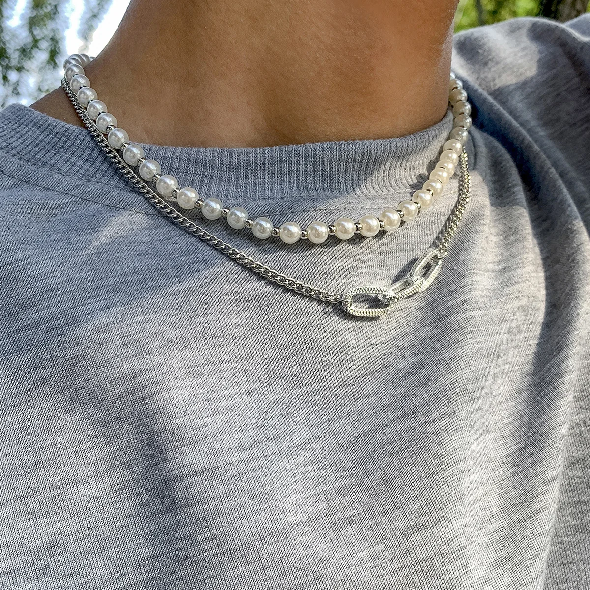 Women Man Punk Styles Gold Link Chains Pearls Necklace for Party Daily Alloy Aesthetic Fashion Choker Necklace Hip Hop Jewelry
Women Man Punk Styles Gold Link Chains Pearls Necklace for Party Daily Alloy Aesthetic Fashion Choker Necklace Hip Hop Jewelry