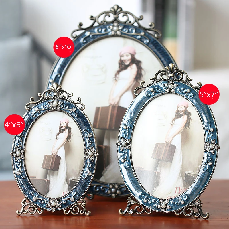 European Vintage Antique Bronze Blue Enameled and Rhinestone Jeweled Oval Footed Metal Picture Frame for 4x6,5x7,8x10 inch Paper
European Vintage Antique Bronze Blue Enameled and Rhinestone Jeweled Oval Footed Metal Picture Frame for 4x6,5x7,8x10 inch Paper