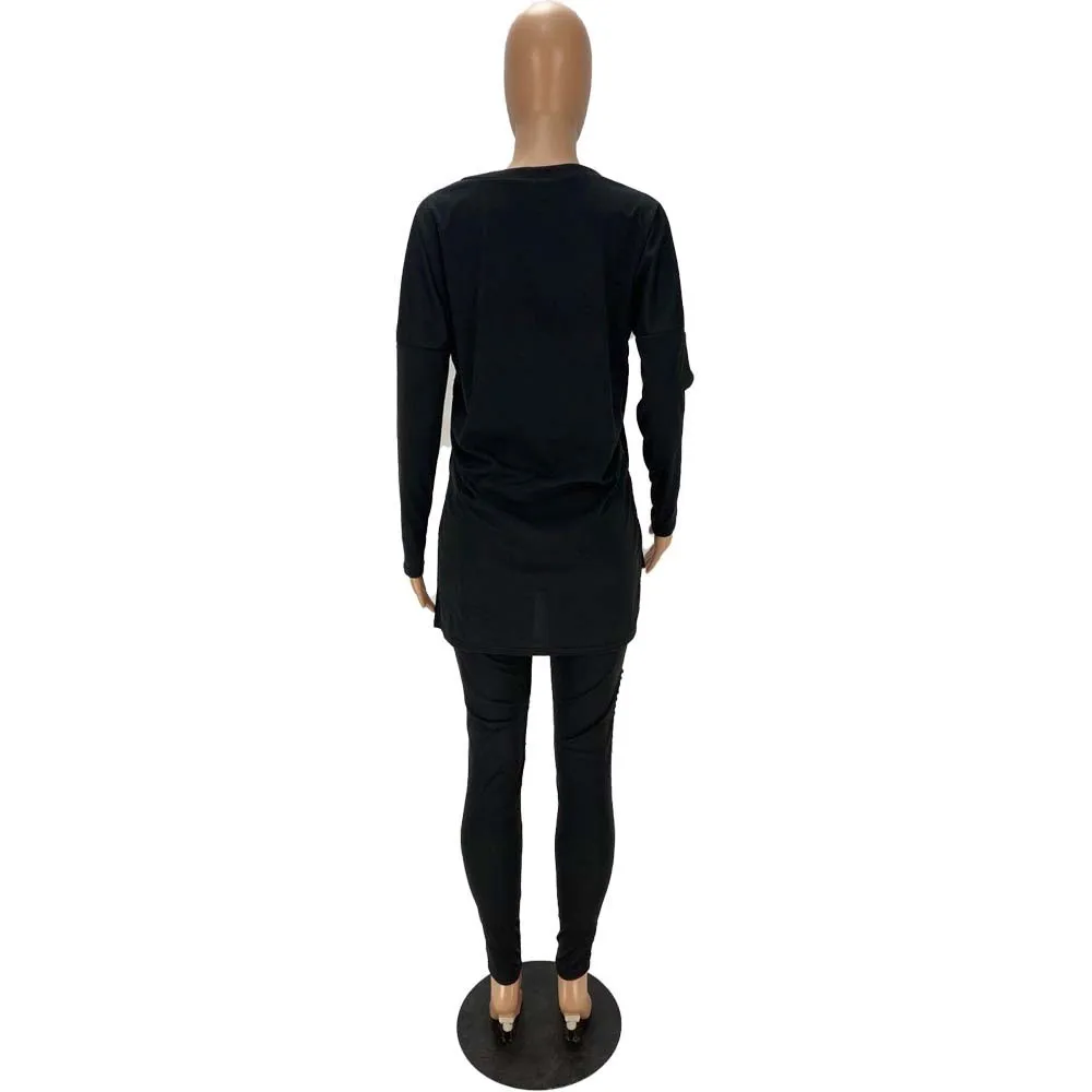 Sporty Workout Two Piece Set Autumn Outfits for Women V Neck Full Sleeve Side Split Loose Top Skinny Pencil Legging Casual Suits
Sporty Workout Two Piece Set Autumn Outfits for Women V Neck Full Sleeve Side Split Loose Top Skinny Pencil Legging Casual Suits