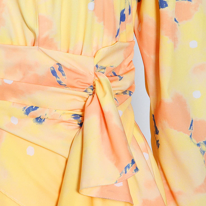 Women Chiffon Ruffles Dress Summer Floral Print Long Sleeve High Waist Sashes Tunic Slim Casual
Women Chiffon Ruffles Dress Summer Floral Print Long Sleeve High Waist Sashes Tunic Slim Casual